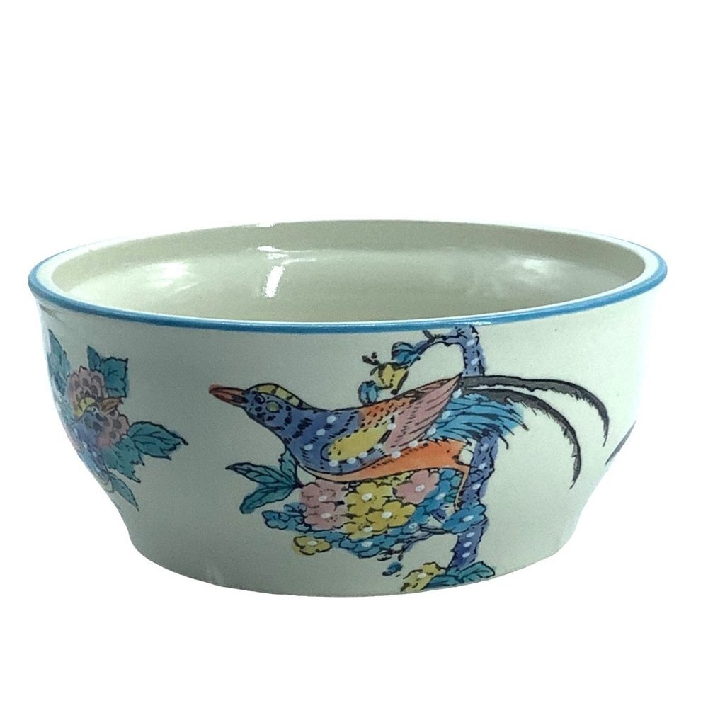 Vtg Royal Kitchen Ramen Bowl Bird Flowers Floral Textured Dots Japanese‎ 7" x 3"